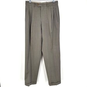 Women's Pal Zileri Pleated Trousers Sz 46 US 8 Plaid 100% Wool Windowpane